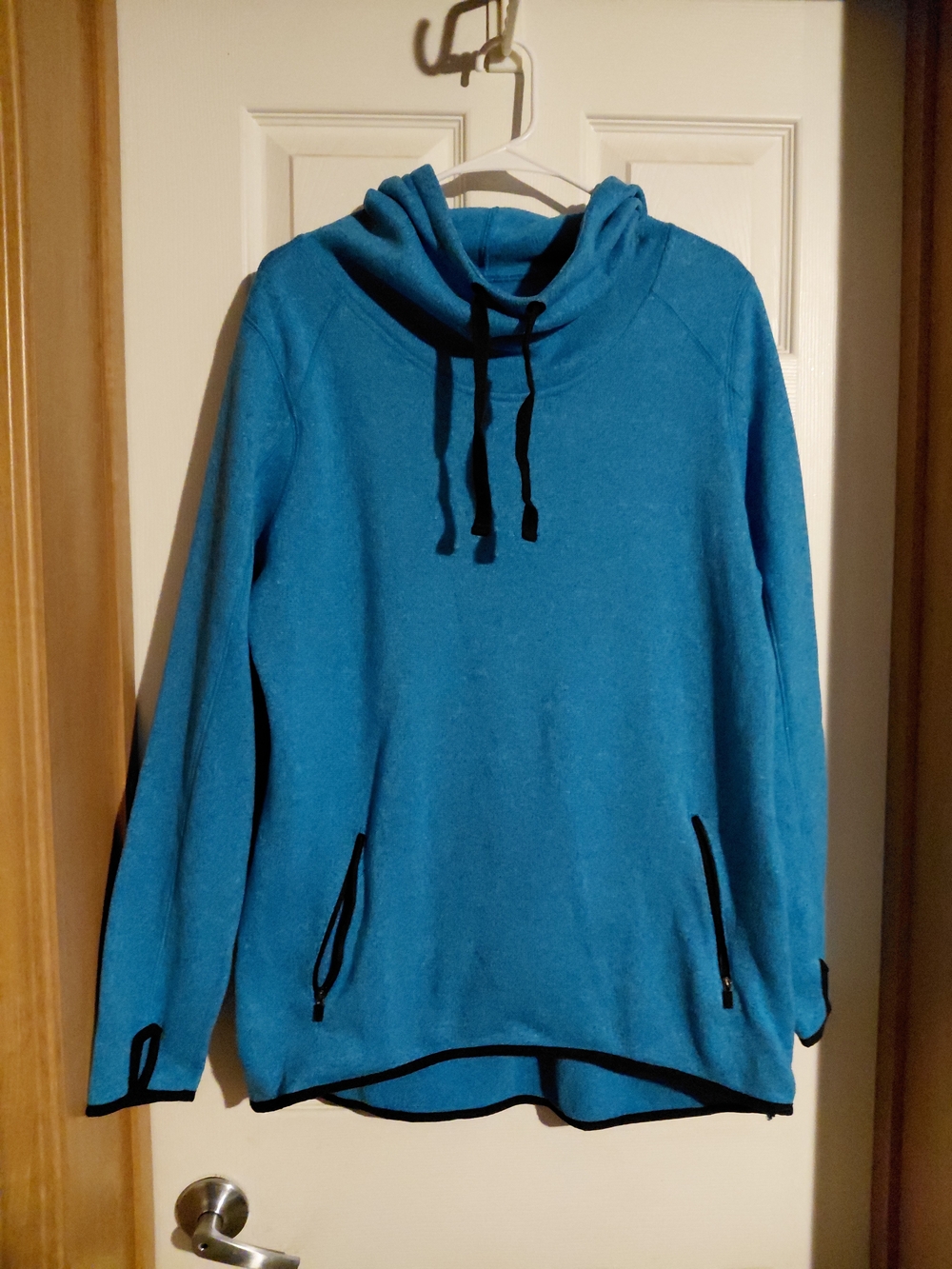 Blue Women's Funnel Neck Pullover Sweater with Drawstring